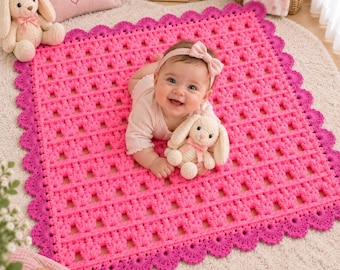 Beginner Crochet Baby Blanket Pattern, Textured Afghan with Scalloped Border (PDF)