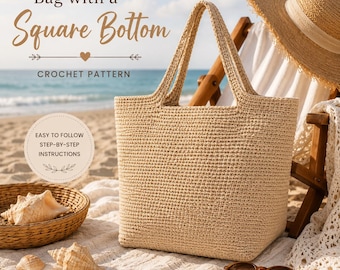 Crochet Tote Bag Pattern | Square Bottom Market Bag (PDF Download)