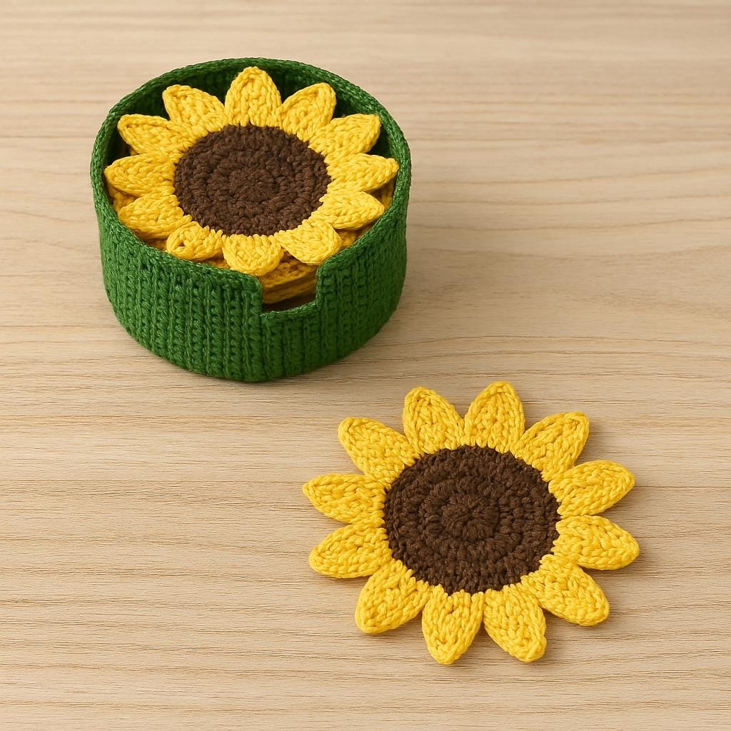 Sunflower Coaster Crochet Pattern | Beginner Friendly (PDF Pattern) - Etsy