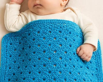 Patrón de crochet para manta de bebé con punto de concha: PDF fácil con fotos paso a paso