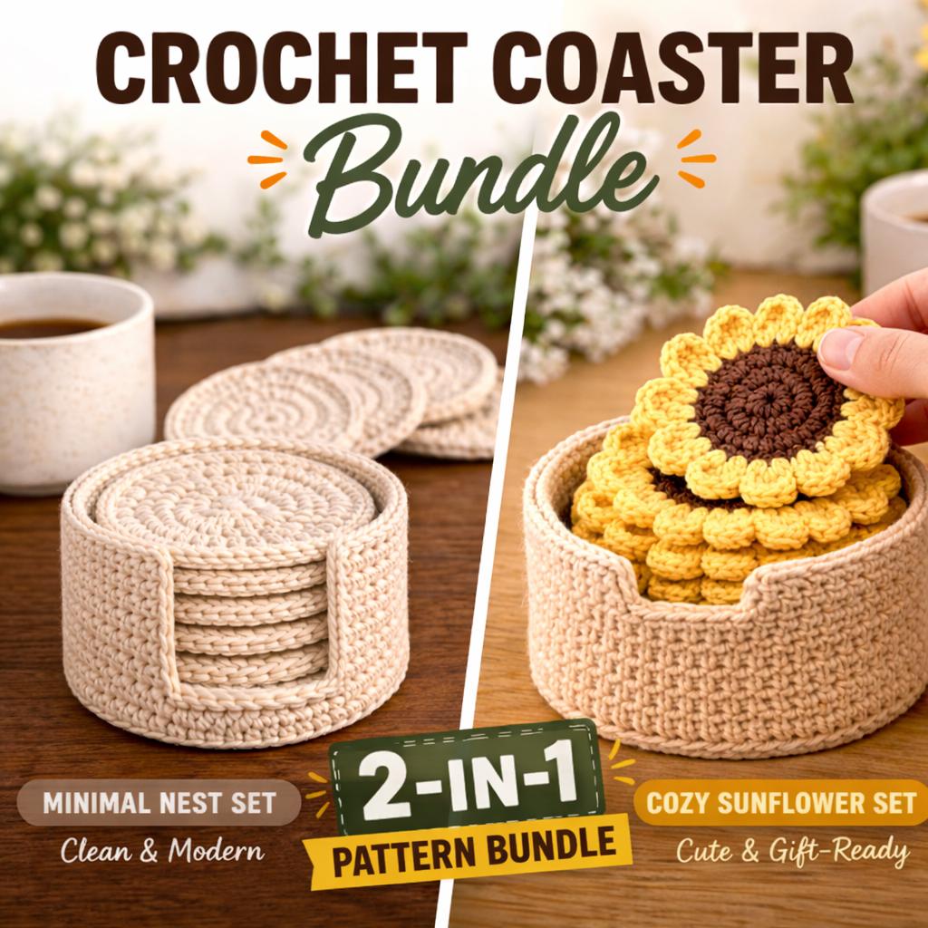 2 in 1 Crochet Coaster Pattern Bundle PDF | Minimal + Sunflower ...