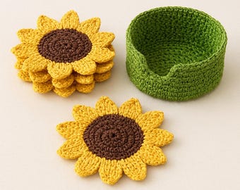 Patrón de crochet para posavasos de girasoles (para principiantes) (patrón en PDF)