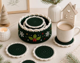 Christmas Crochet Coaster Holder Pattern | Beginner Festive Decor (PDF Download)