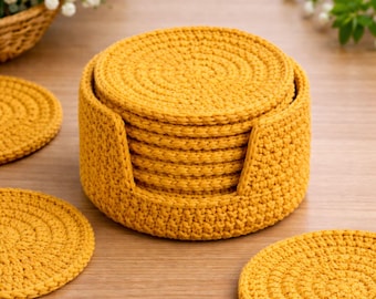 Goldener Untersetzer & Halter Häkelanleitung | Anfängerfreundlich | 10 Untersetzer | PDF-Download