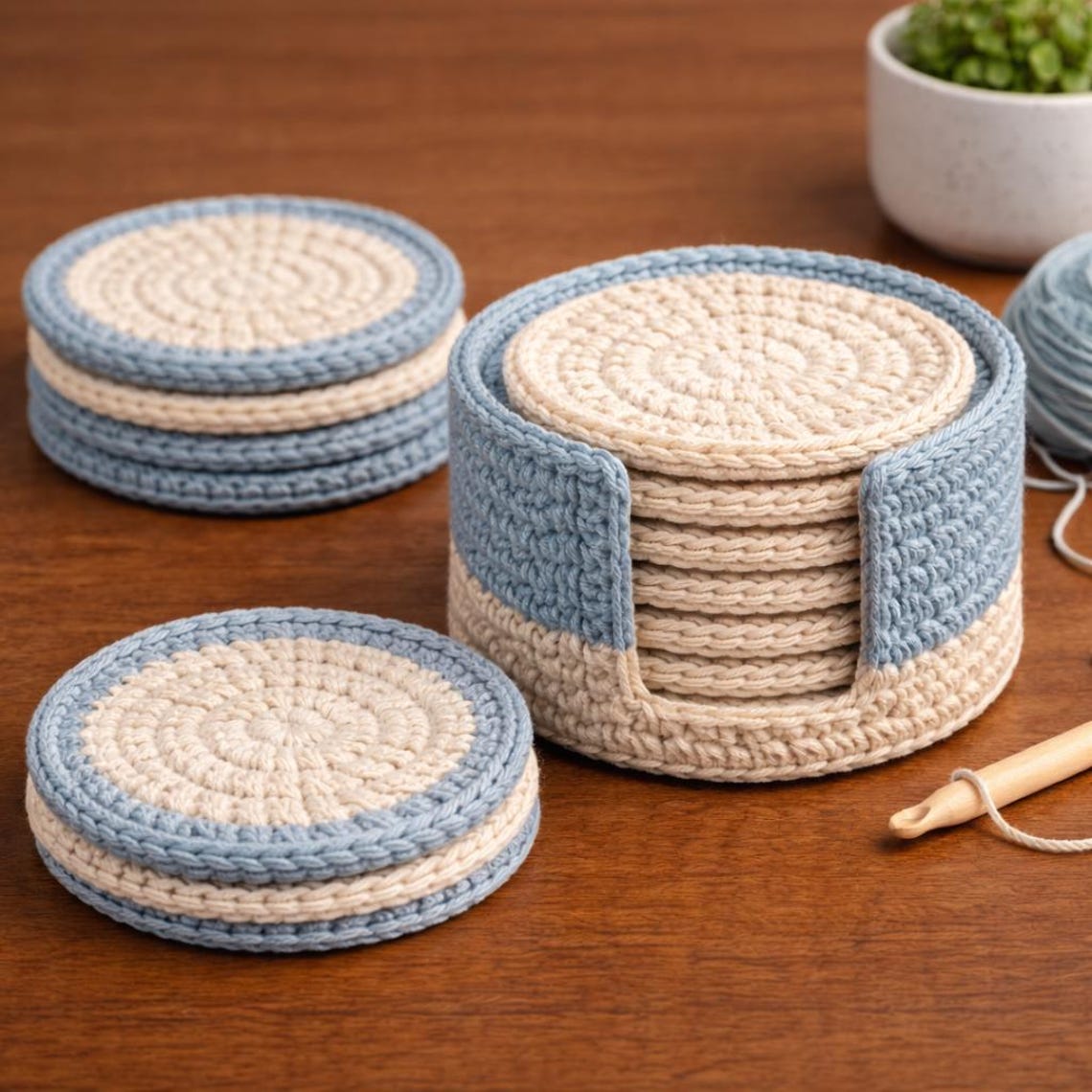 Coaster Holder Crochet Pattern PDF | Minimal Round Coasters & Holder ...