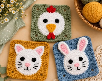Chicken Cat Bunny Granny Square Crochet Pattern Bundle