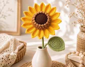 Crochet Sunflower Pattern PDF, Realistic Flower Bouquet, Amigurumi Stem Leaf (Digital Download)