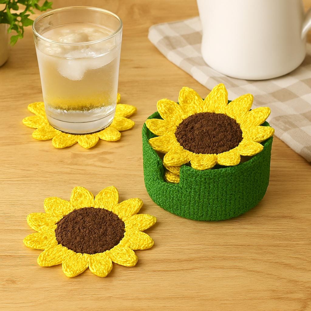 Sunflower Coaster Crochet Pattern | Beginner Friendly (PDF Pattern) - Etsy