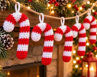 Beginner Crochet Candy Cane Ornament Pattern (PDF)