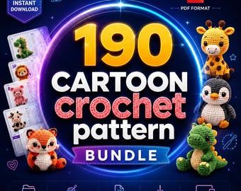 Paquete de 190 patrones de crochet de dibujos animados: amigurumi, personajes, patrones en PDF (descarga digital)