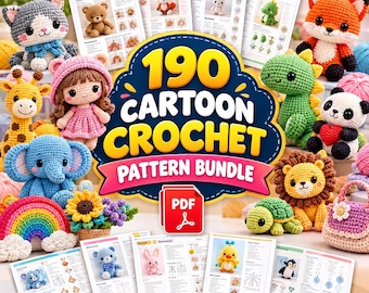 190 Cartoon Crochet Pattern Bundle, Amigurumi PDF Patterns, Crochet Doll Patterns, Animal Crochet, Digital Download