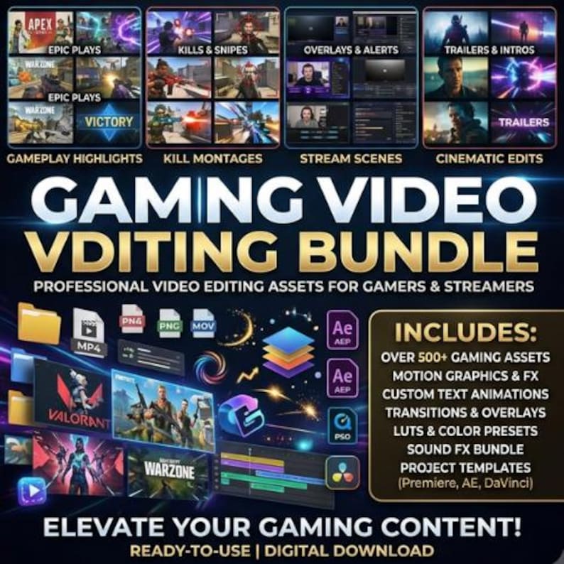 Gaming Video Schnittpaket: SFX, Memes, PNGs, Übergänge (Instant Download) Bild 9