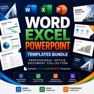 Word Excel PowerPoint Templates Bundle Editable DOCX XLSX PPTX  Business, Planner, Resume & Presentation Templates