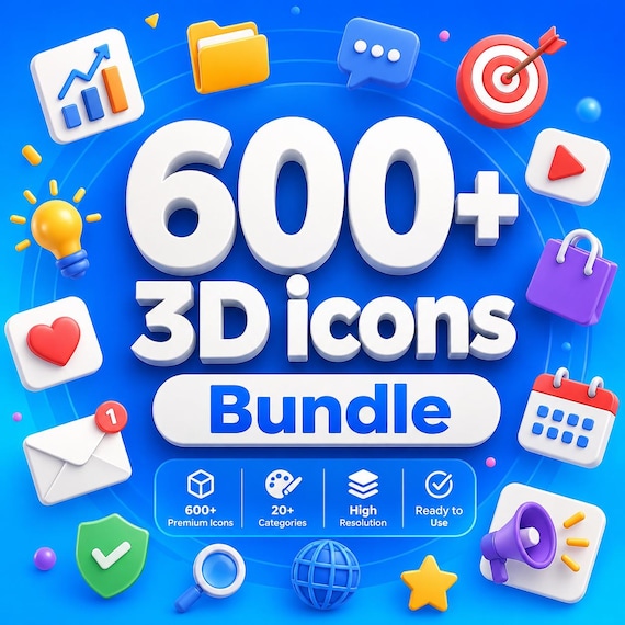 600+ 3D Icons Bundle for UI UX Design Assets (Digital Download)