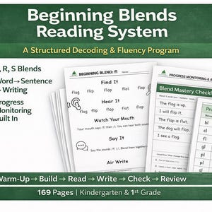 Pacote de Livros de Atividades Fonéticas do Sistema de Leitura Beginning Blends para Educação Infantil e 1º Ano - Atividades de Decodificação e Fluência (PDF)