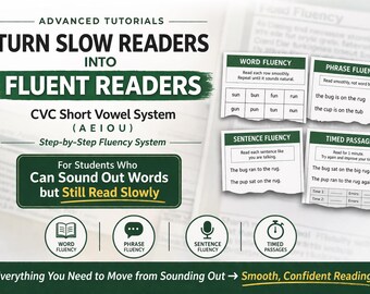 Activiteiten vloeiend lezen | CVC korte klinkervloeiendheid (A E I O U) | Decodeerbaar lezen | Interventie kleuterschool en 1e graad