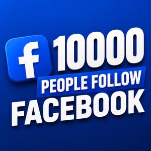 May include: A blue graphic featuring the white Facebook logo icon next to the bold white text 10000, with a blue banner below containing the white text PEOPLE FOLLOW and the large white text FACEBOOK centered at the bottom of the image.