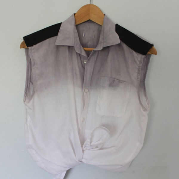 sleeveless ombre buttondown shirt with leather shoulders S