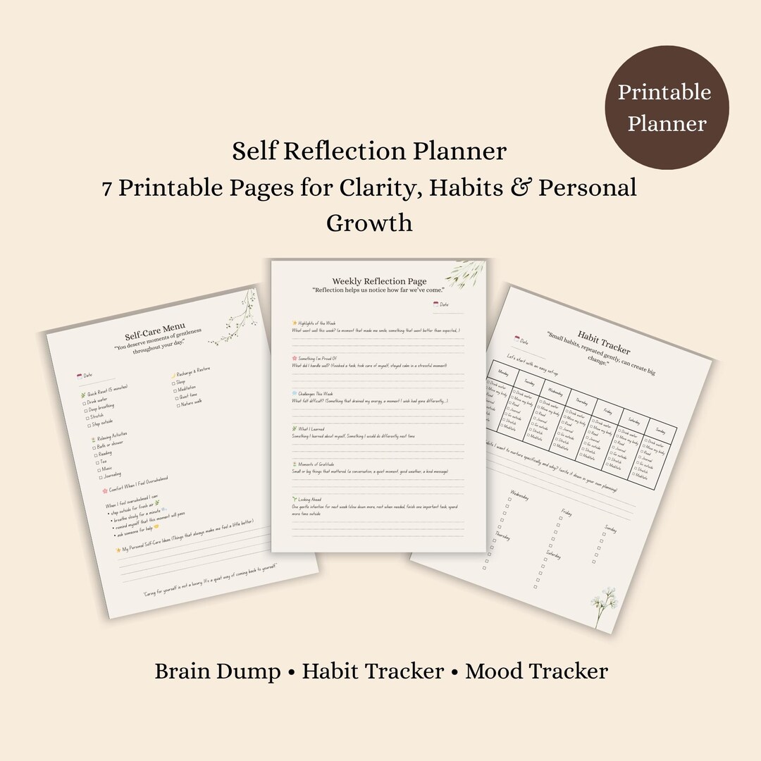 Self Reflection Planner Printable – Brain Dump, Habit Tracker & Mood ...