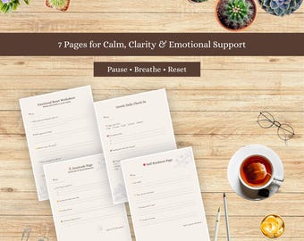Afdrukbaar Soft Life Reset-dagboek – pagina's emotionele rust en zachte reflectie (bundel van 7 pagina's)