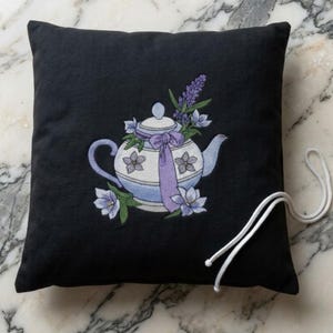 Floral Teapot Machine Embroidery Pattern Lavender Stitch Design Digital Download PES
