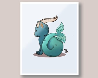 Custom Capricorn cat illustration | Cute astrological and zodiac sign | Personalized zodiac newborn gift | Nursery gift for new parents