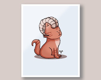 Custom Aries cat illustration | Cute astrological and zodiac sign | Personalized zodiac newborn gift | Unique nursery gift for new parents