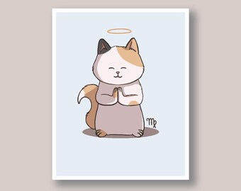 Virgo Cat Zodiac Art Print: Personalized Newborn Gift