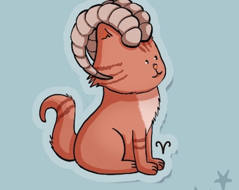 Zodiac Cat Sticker Aries - Astrology Vinyl Decal, Waterproof for Planner, Laptop and Journal