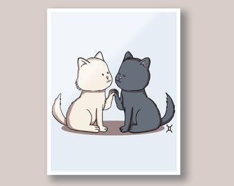 Zodiac Gemini cat art print | Cute astrological and zodiac sign | Personalized zodiac newborn gift | Nursery gift for new parents