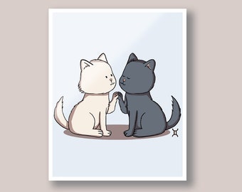 Custom Gemini cat illustration | Cute astrological and zodiac sign | Personalized zodiac newborn gift | Nursery gift for new parents