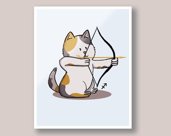 Custom Sagittarius cat illustration | Cute astrological and zodiac sign | Personalized zodiac newborn gift | Nursery gift for new parents