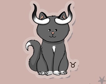 Zodiac Cat Sticker Taurus - Astrology Vinyl Decal, Waterproof for Planner, Laptop and Journal