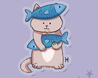 Zodiac Cat Sticker Pisces - Astrology Vinyl Decal, Waterproof for Planner, Laptop and Journal