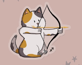 Sagittarius Zodiac Cat Sticker - Astrology Vinyl Decal, Waterproof for Planner, Laptop and Journal