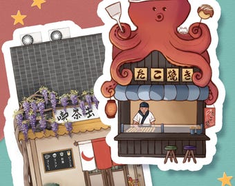 Pegatina de cafetería japonesa - Calcomanía de restaurante japonés, resistente al agua para portátiles, botellas y agendas.