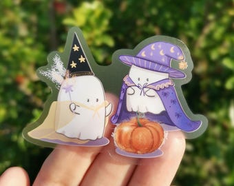 Wizard Ghosts Clear Sticker - Whimsical Halloween Vinyl Decal (Waterproof)