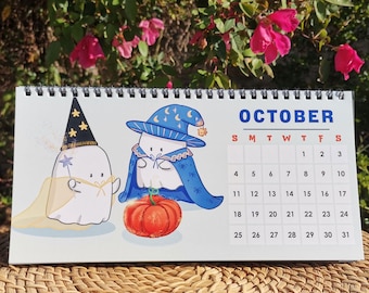 2026 Cute Cozy Scenes Desk Calendar | Cute Ghosts Calendar | Cozy Spooky Desk Calendar | Whimsical Slow Life Halloween Vibes