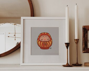 Daruma Dreams Art Print: Japanese Lucky Wish Doll Illustration