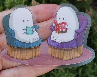 Pegatina transparente de fantasmas - Pegatina acogedora para leer - Bullet Journal - Álbum de recortes - Agenda - Estilo Cottagecore - Amante de los libros
