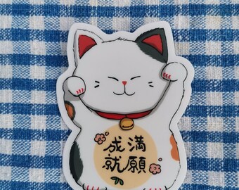 White Manekineko clear sticker - Lucky japanese cat vinyl decal, Waterproof for Laptop, Bottles, Planner