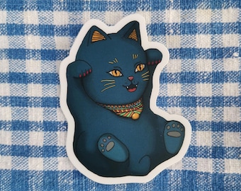 Egyptian Manekineko clear sticker - Lucky japanese cat vinyl decal, Waterproof for Laptop, Bottles, Planner