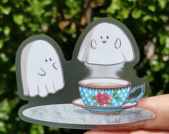 Ghost Sticker - Whimsical Hot Air Balloon Clear Vinyl Decal, Waterproof for Laptop and Journal