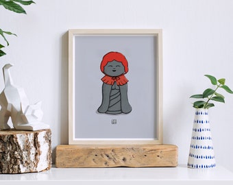 Jizo's Embrace: Guardian of Serenity illustration, Japanese Buddhism, Spiritual artwork,  | Paper prints 8x10 - 20x30 in