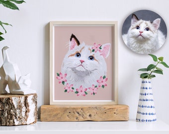 Custom Cat Portrait, Illustrated Cat Portrait, Cat Art, Cat Painting, Pet Painting, Custom Portrait, Pet Loss, Pet Memorial, hand drawn