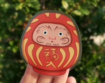 Daruma clear sticker - Japanese lucky charm decal, Waterproof for Laptop, Bottles, Planner