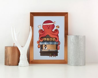 Takoyaki Shop Art Print: Japanese Street Food Illustration