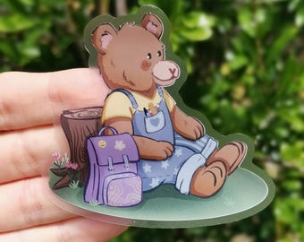Pegatina transparente de oso - Pegatina para la vuelta al cole, resistente al agua para portátil, agenda o botella.