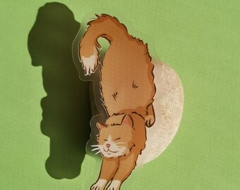 Gato jengibre estirándose - pegatina transparente de 75 mm