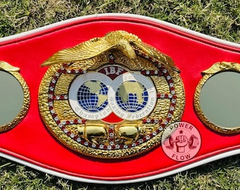 IBF Boxing Championship Belt – Red Leather World Title Display – Sports Memorabilia Collectible